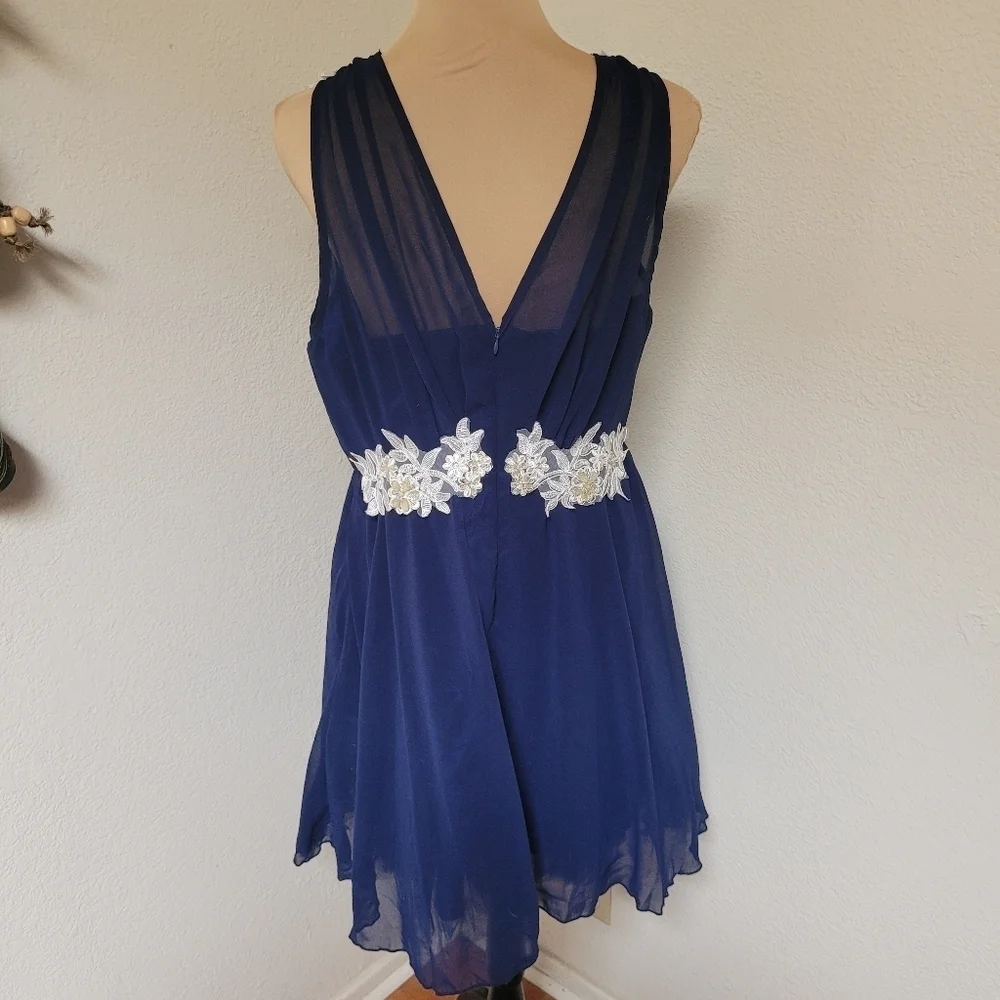 London Dress Company Navy Blue Dress with White Floral Accents